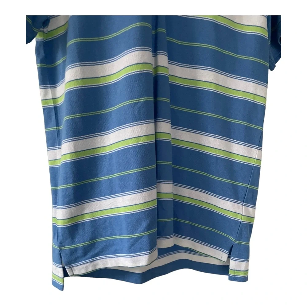 NWT IZOD 100% cotton polo shirt blue white lime green horizontal stripes